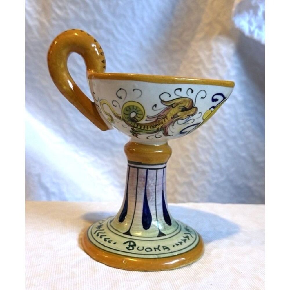 Italian pottery candle holder Buona Notte 629 Italy art dragon vintage